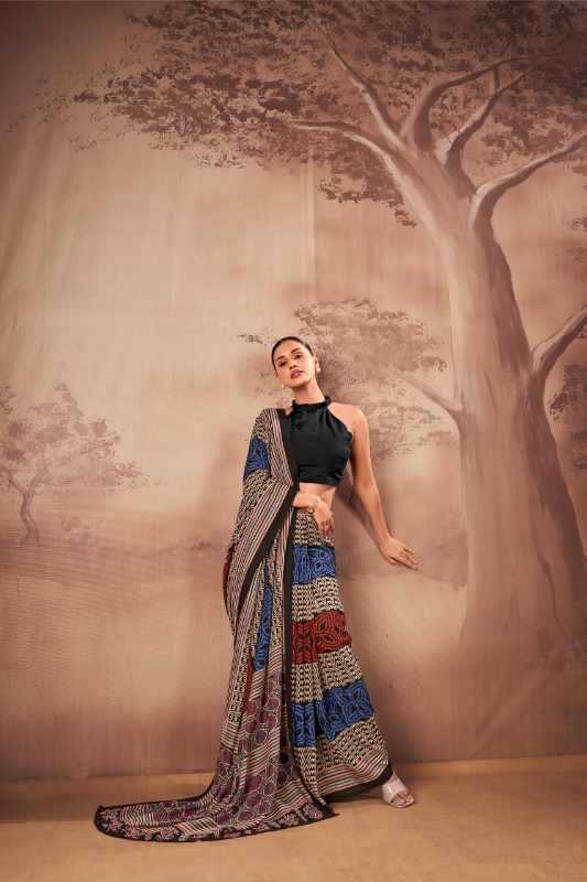 Cotton Designer Saree in Brown