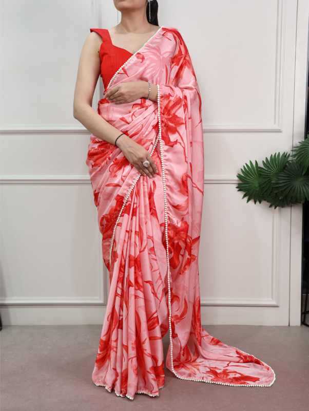 Satin Silk Printed Saree in Green
