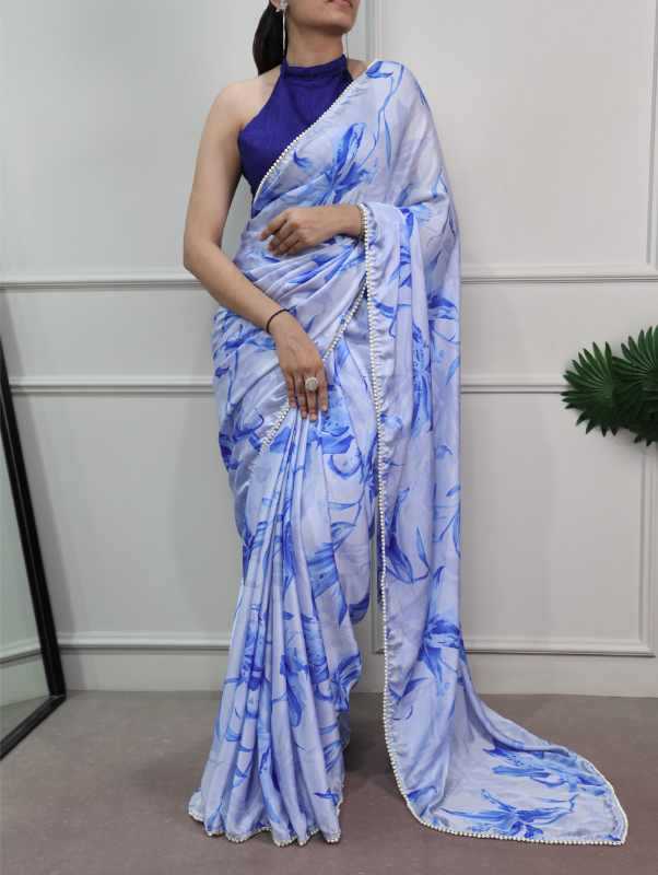 Satin Silk Printed Saree in Green