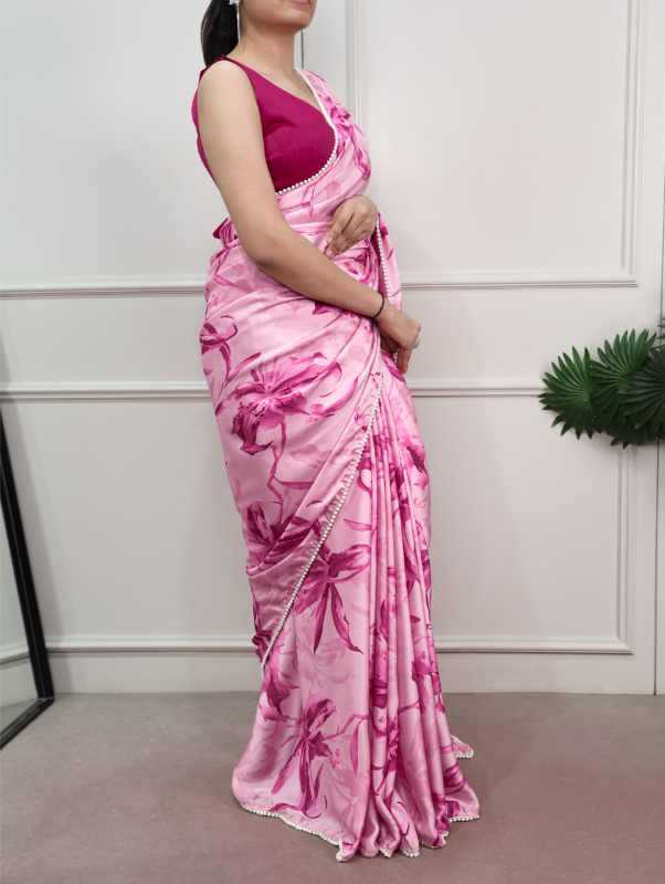 Satin Silk Printed Saree in Green