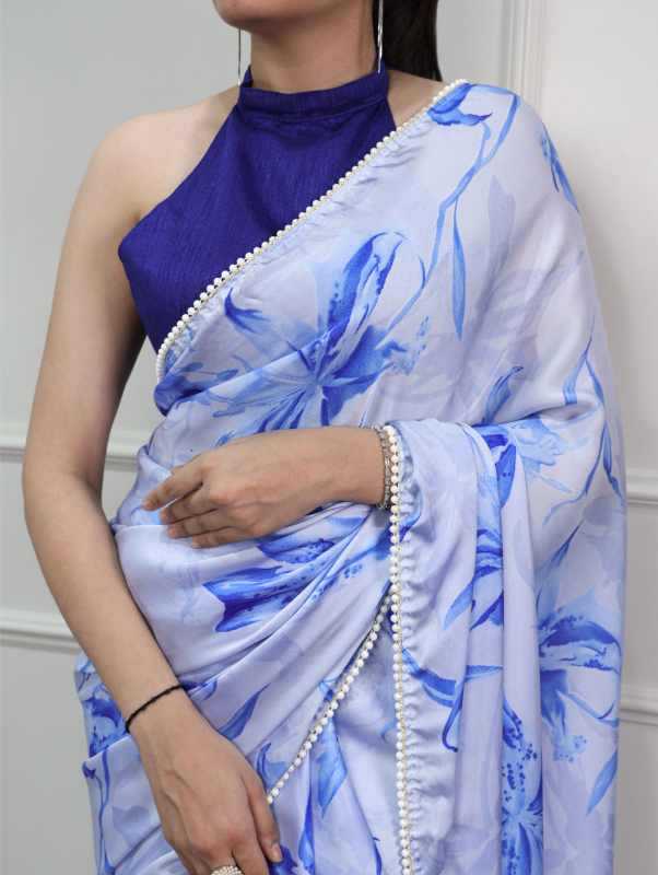 Satin Silk Printed Saree in Green