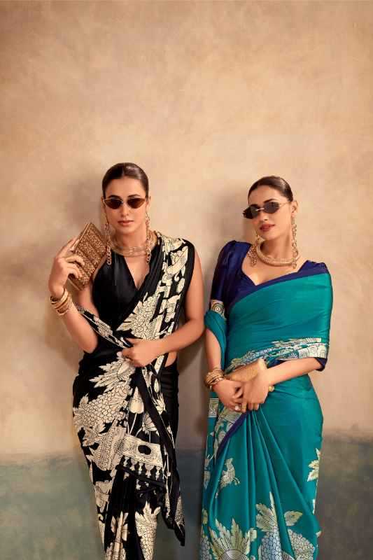 Satin Silk Designer Saree in Black