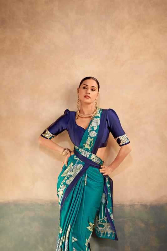 Satin Silk Designer Saree in Black