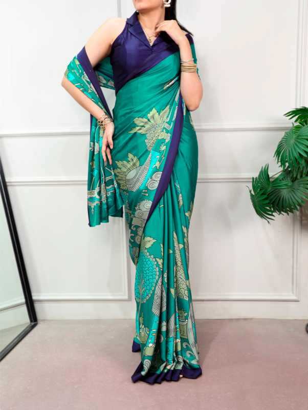 Satin Silk Designer Saree in Sea Blue