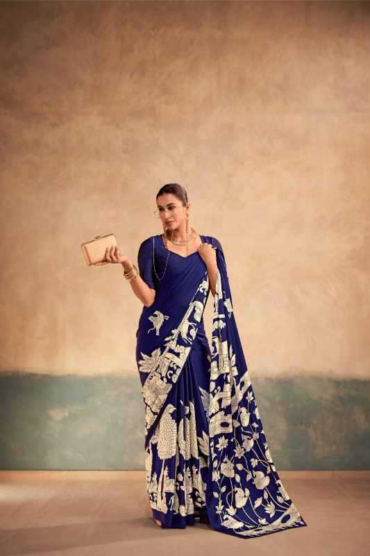 Satin Silk Designer Saree in Black