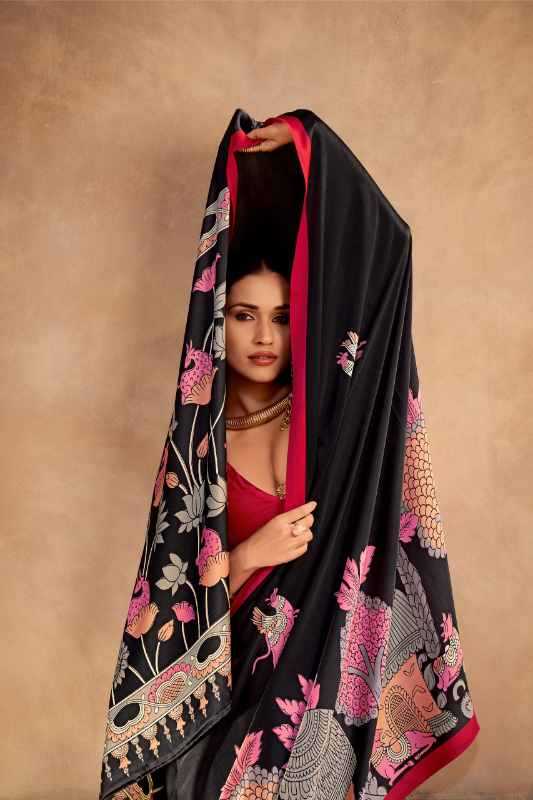 Satin Silk Designer Saree in Black