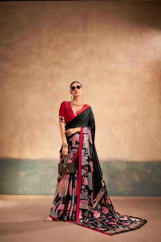Satin Silk Designer Saree in Black