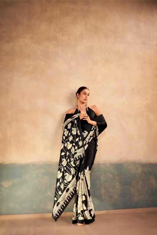 Satin Silk Designer Saree in Black