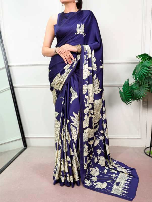 Satin Silk Designer Saree in Sea Blue