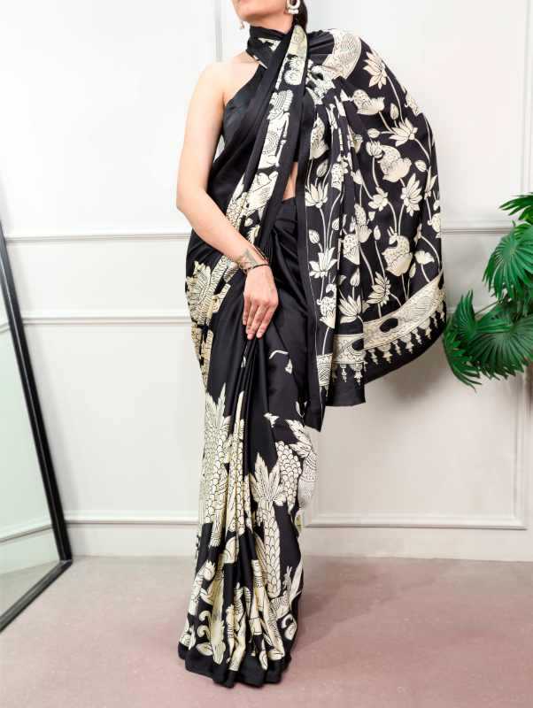 Satin Silk Designer Saree in Sea Blue