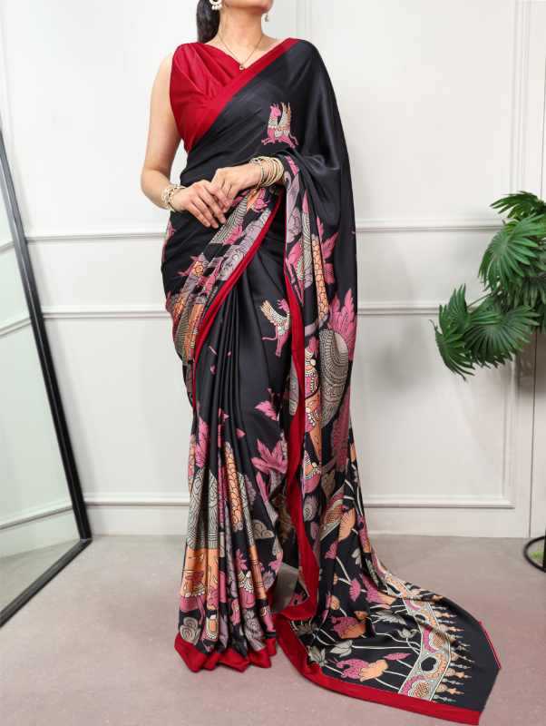 Satin Silk Designer Saree in Sea Blue