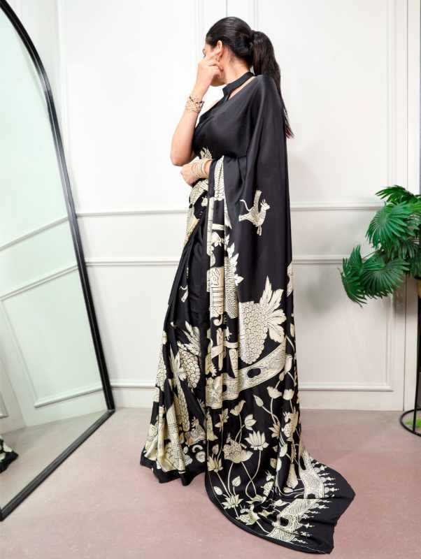 Satin Silk Designer Saree in Sea Blue