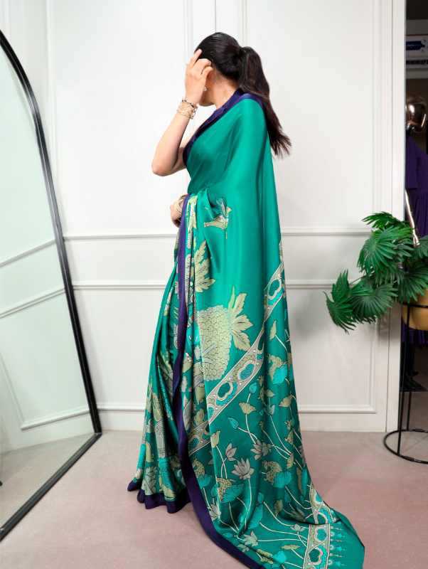 Satin Silk Designer Saree in Sea Blue
