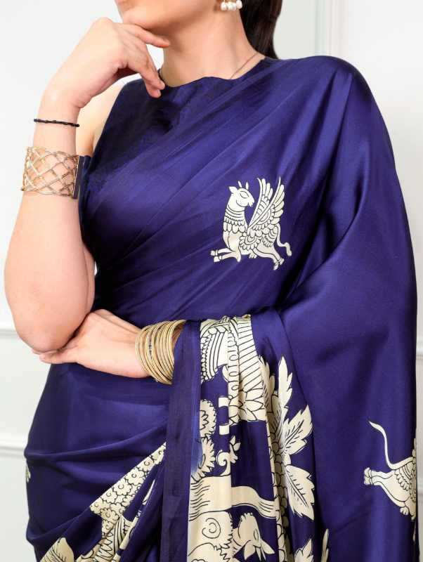 Satin Silk Designer Saree in Sea Blue