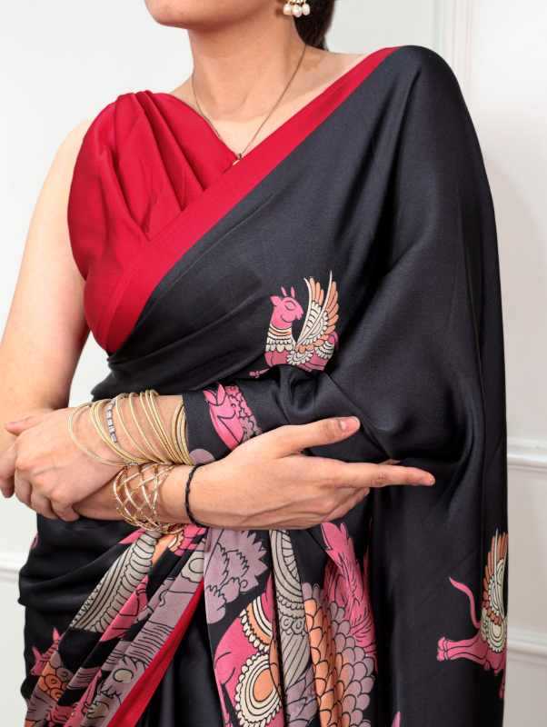 Satin Silk Designer Saree in Sea Blue