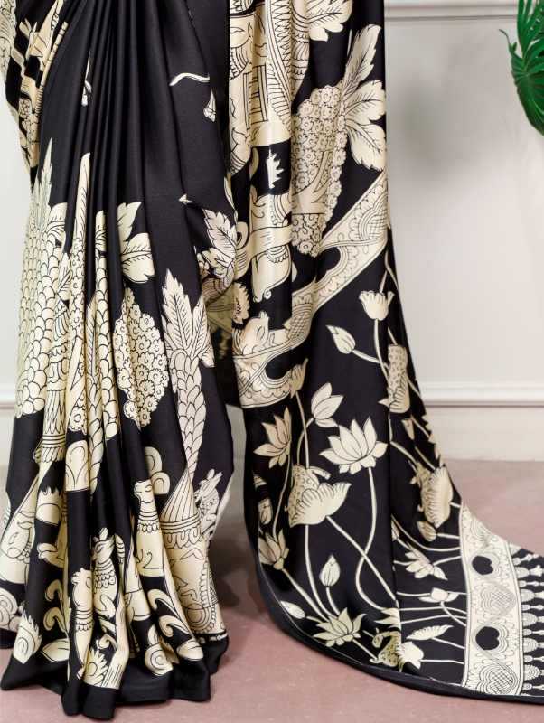 Satin Silk Designer Saree in Sea Blue