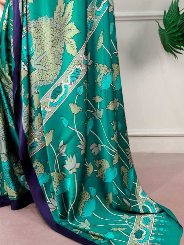 Satin Silk Designer Saree in Sea Blue