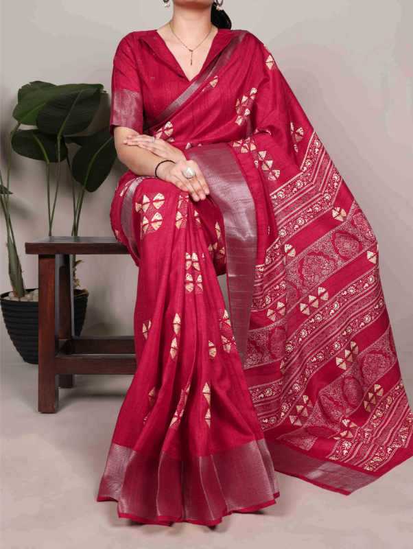 Slub Silk Printed Saree