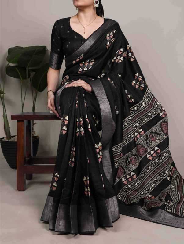 Slub Silk Printed Saree