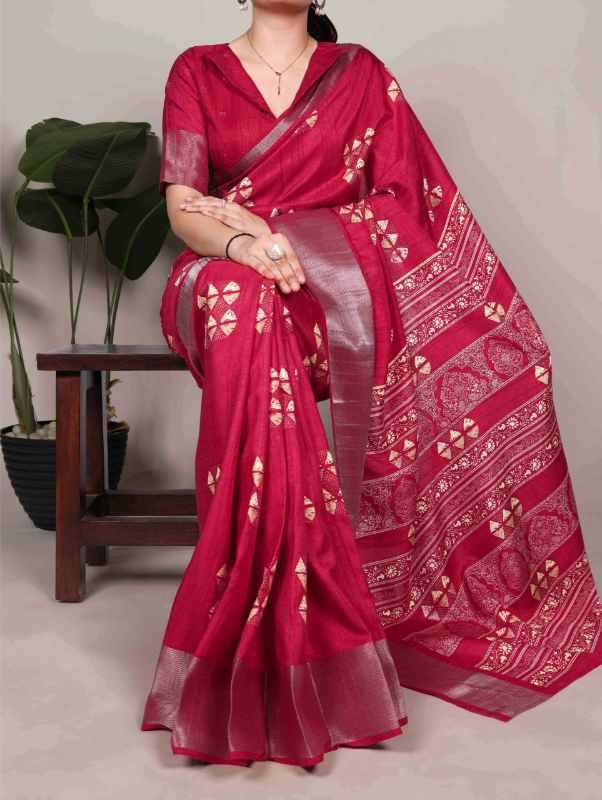 Slub Silk Printed Saree
