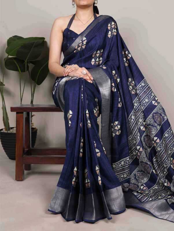 Slub Silk Printed Saree