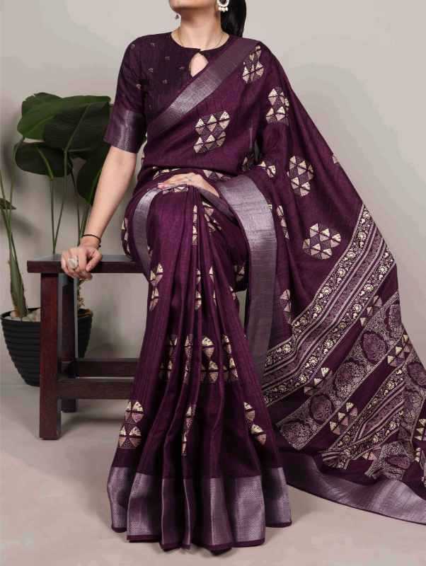 Slub Silk Printed Saree