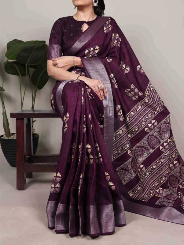 Slub Silk Printed Saree