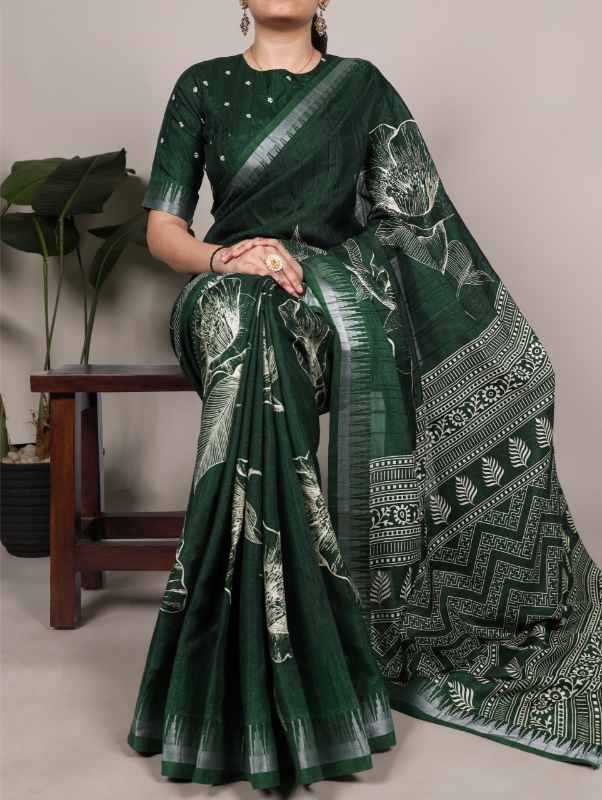 Slub Silk Printed Saree in Black