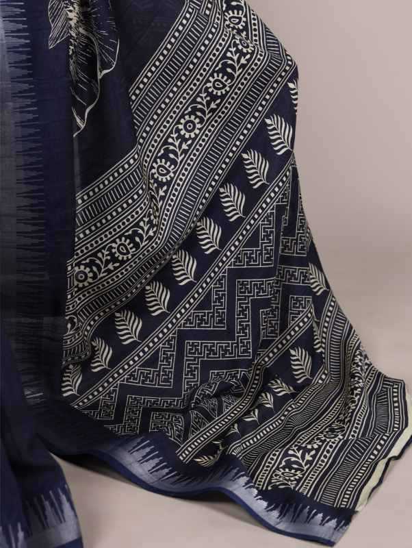 Slub Silk Printed Saree in Black