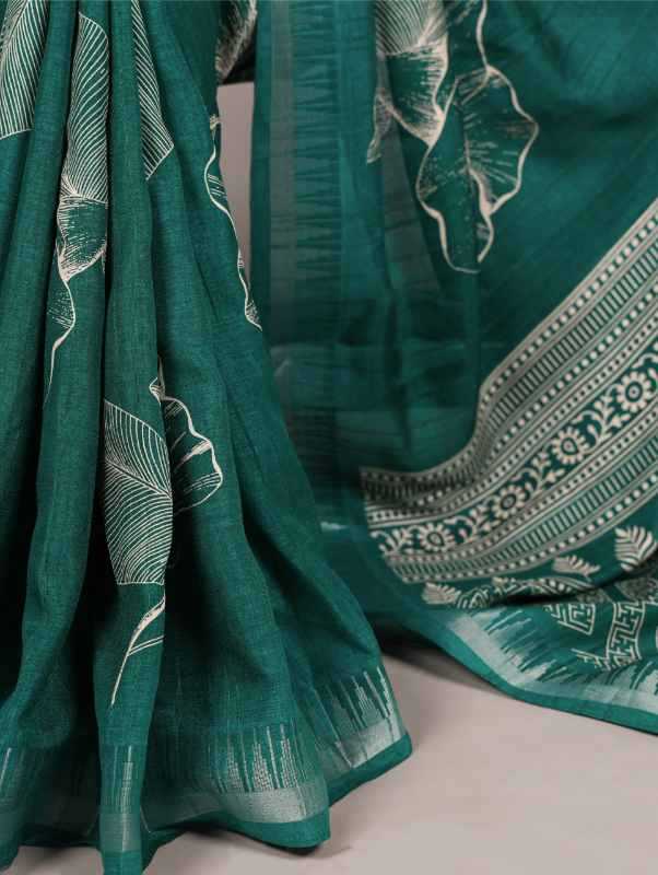Slub Silk Printed Saree in Black
