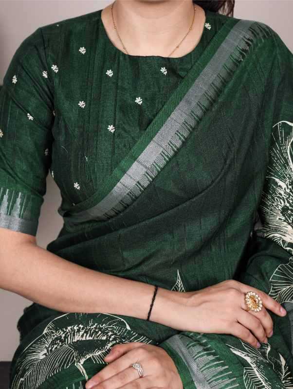 Slub Silk Printed Saree in Black