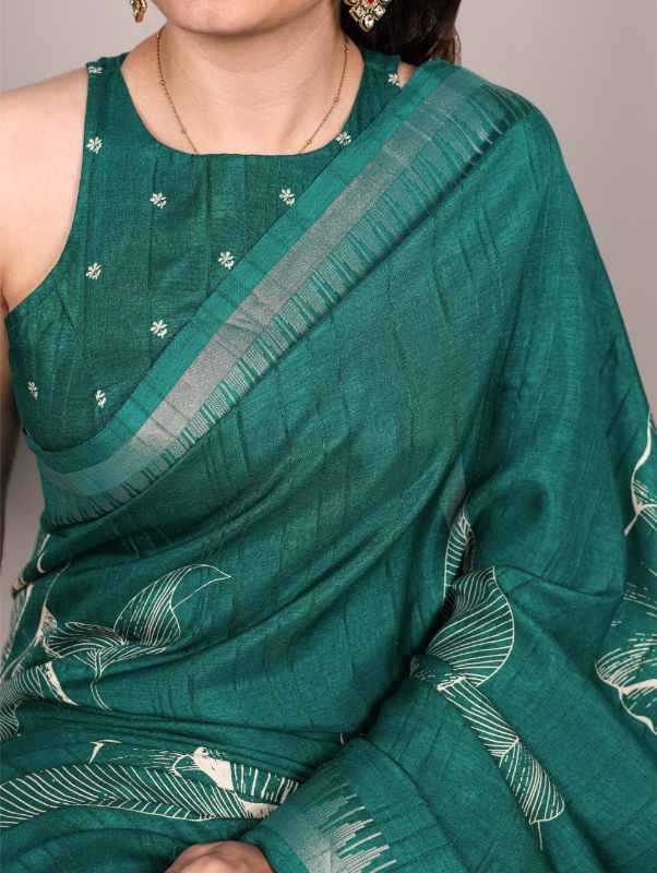 Slub Silk Printed Saree in Black