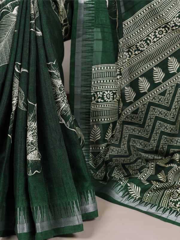 Slub Silk Printed Saree in Black