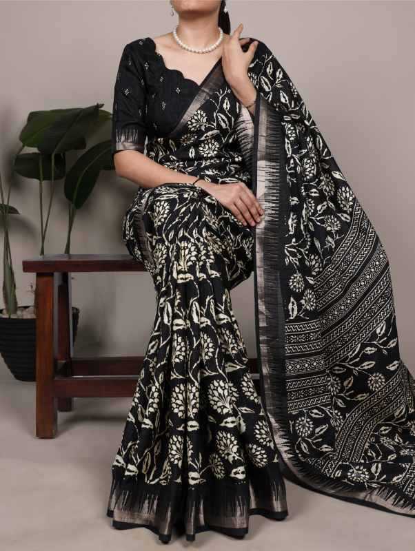 Slub Silk Printed Saree in Red