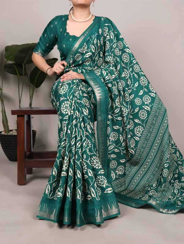 Slub Silk Printed Saree in Red