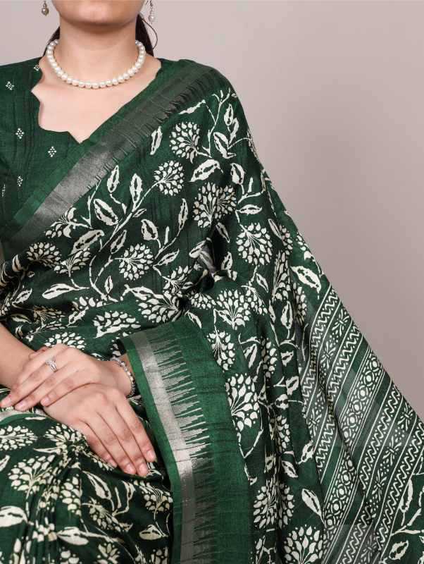 Slub Silk Printed Saree in Red