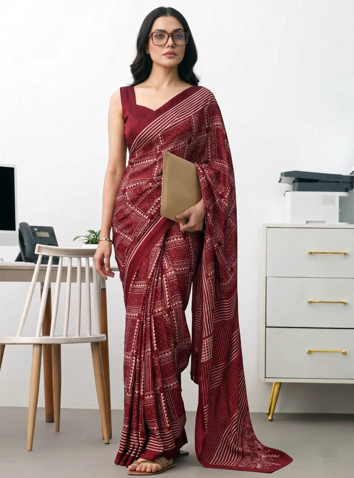 Satin Silk Designer Saree in Red