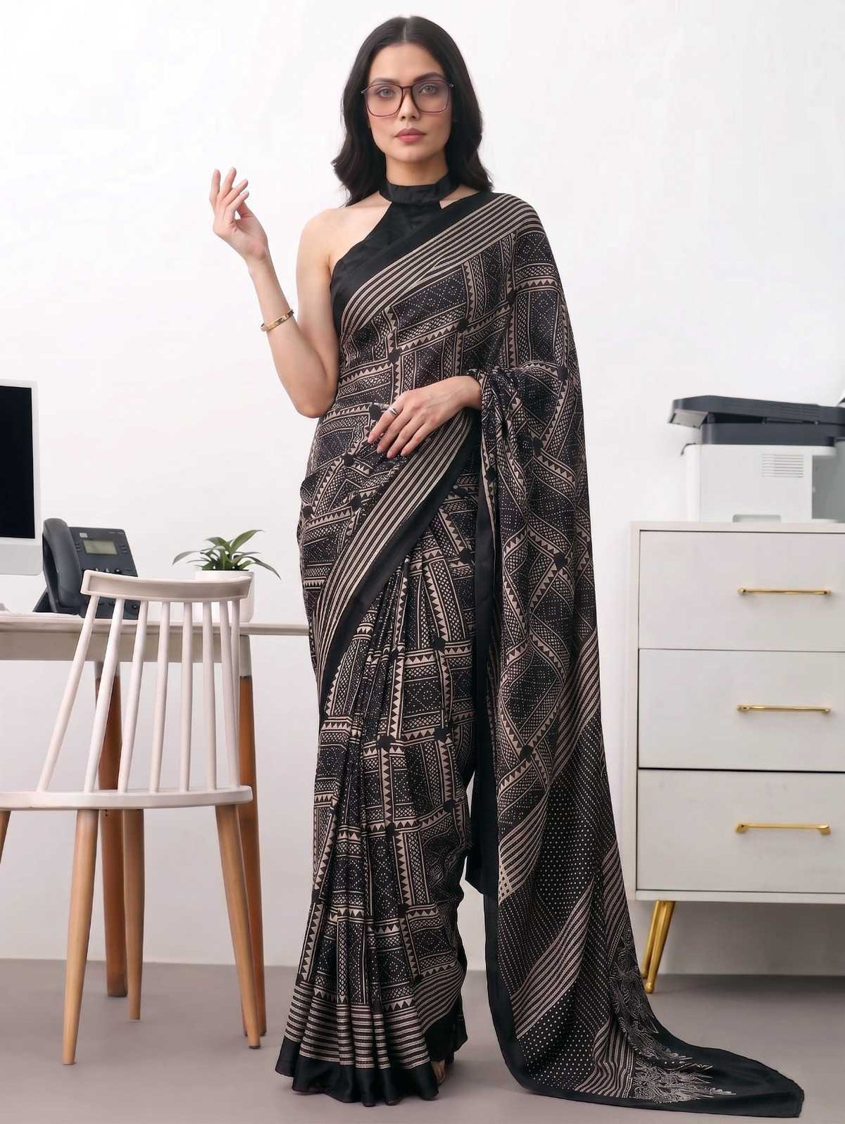 Satin Silk Designer Saree in Red
