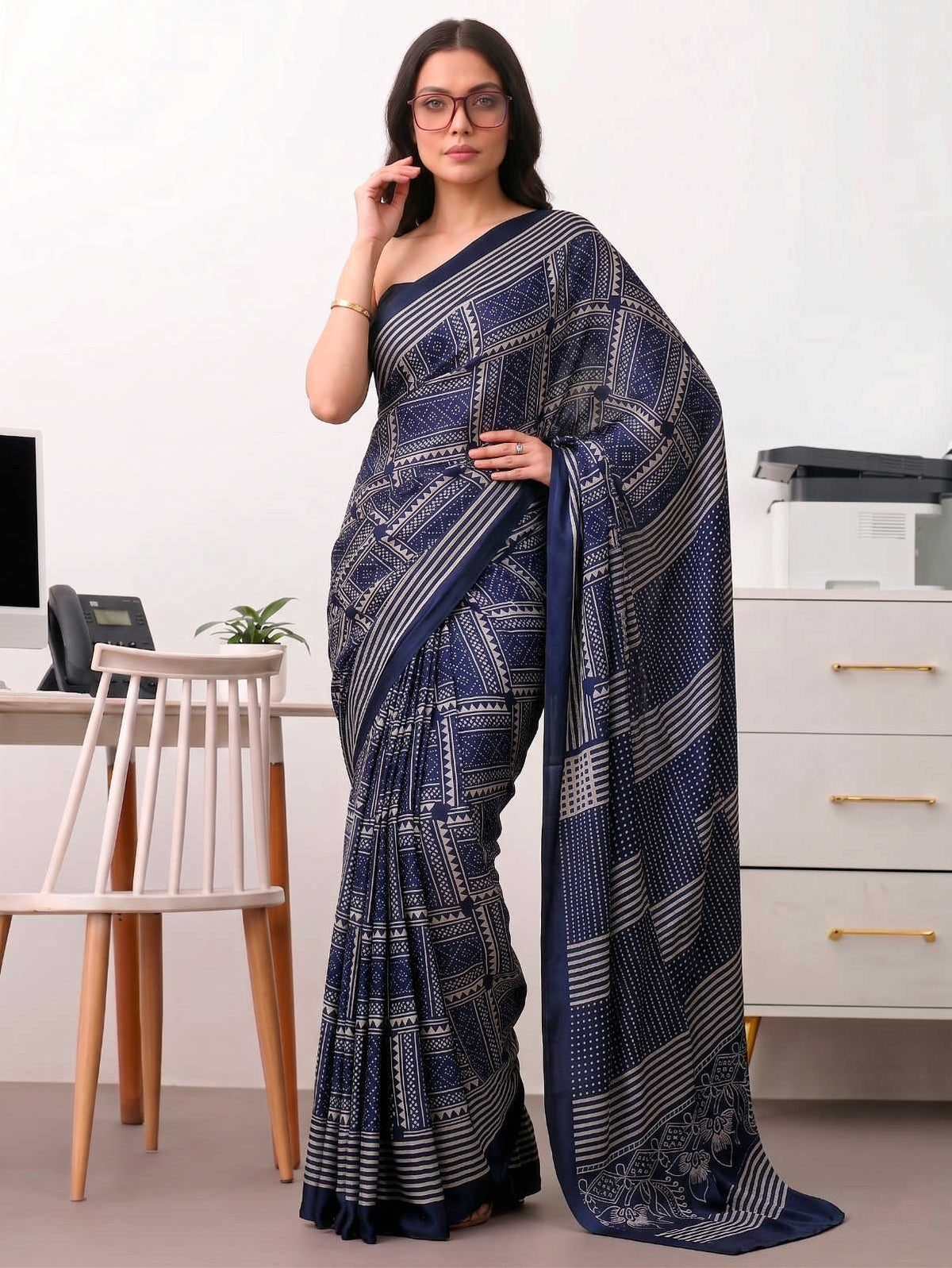 Satin Silk Designer Saree in Red