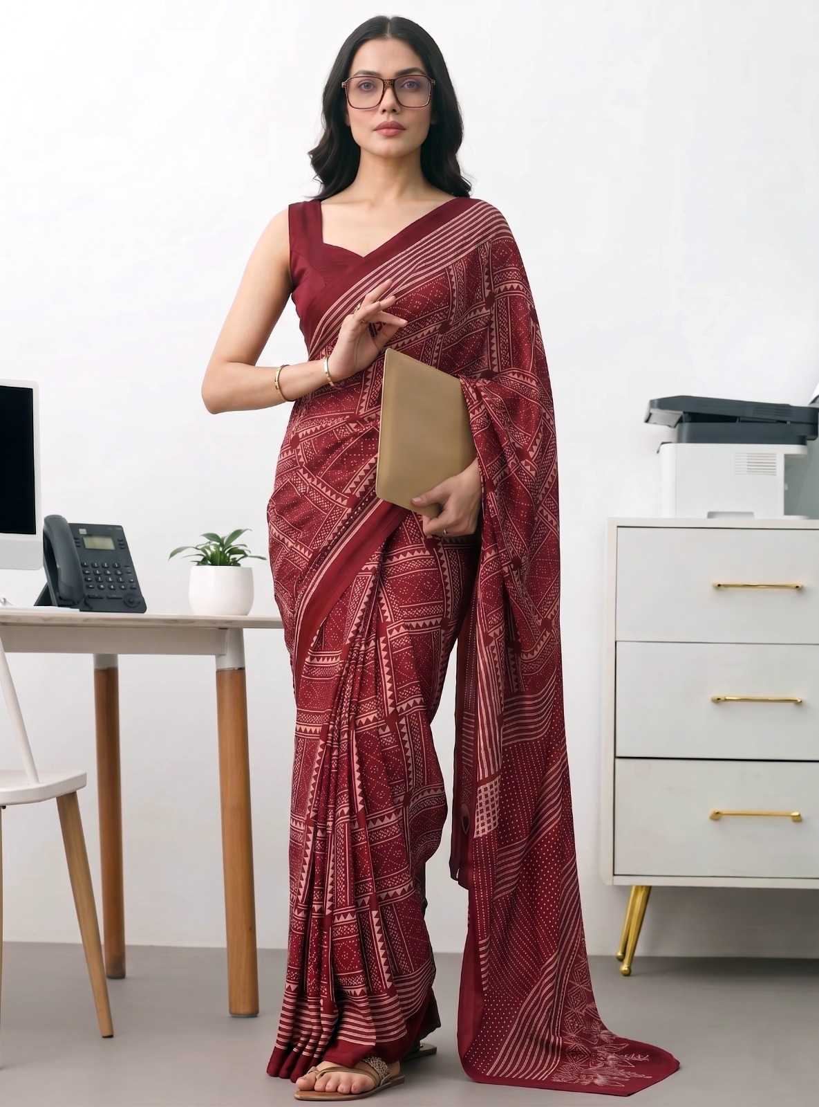 Satin Silk Designer Saree in Red