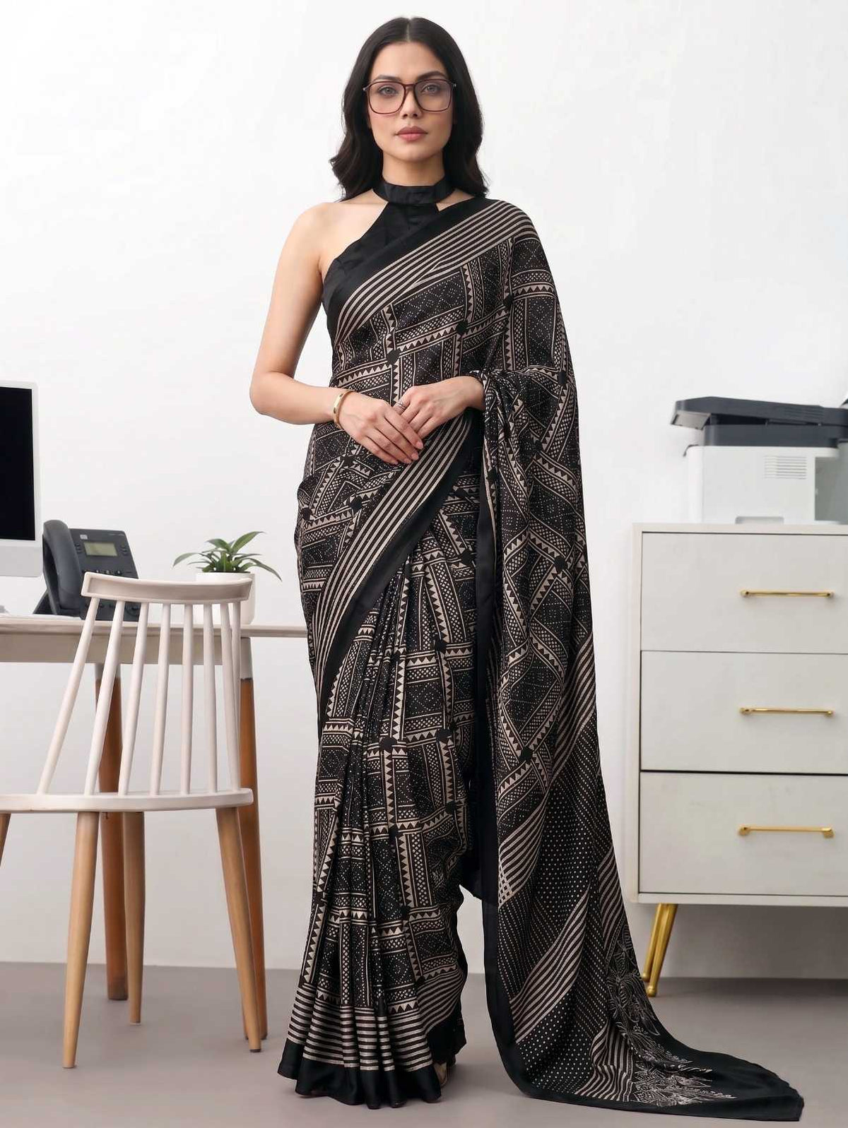 Satin Silk Designer Saree in Red