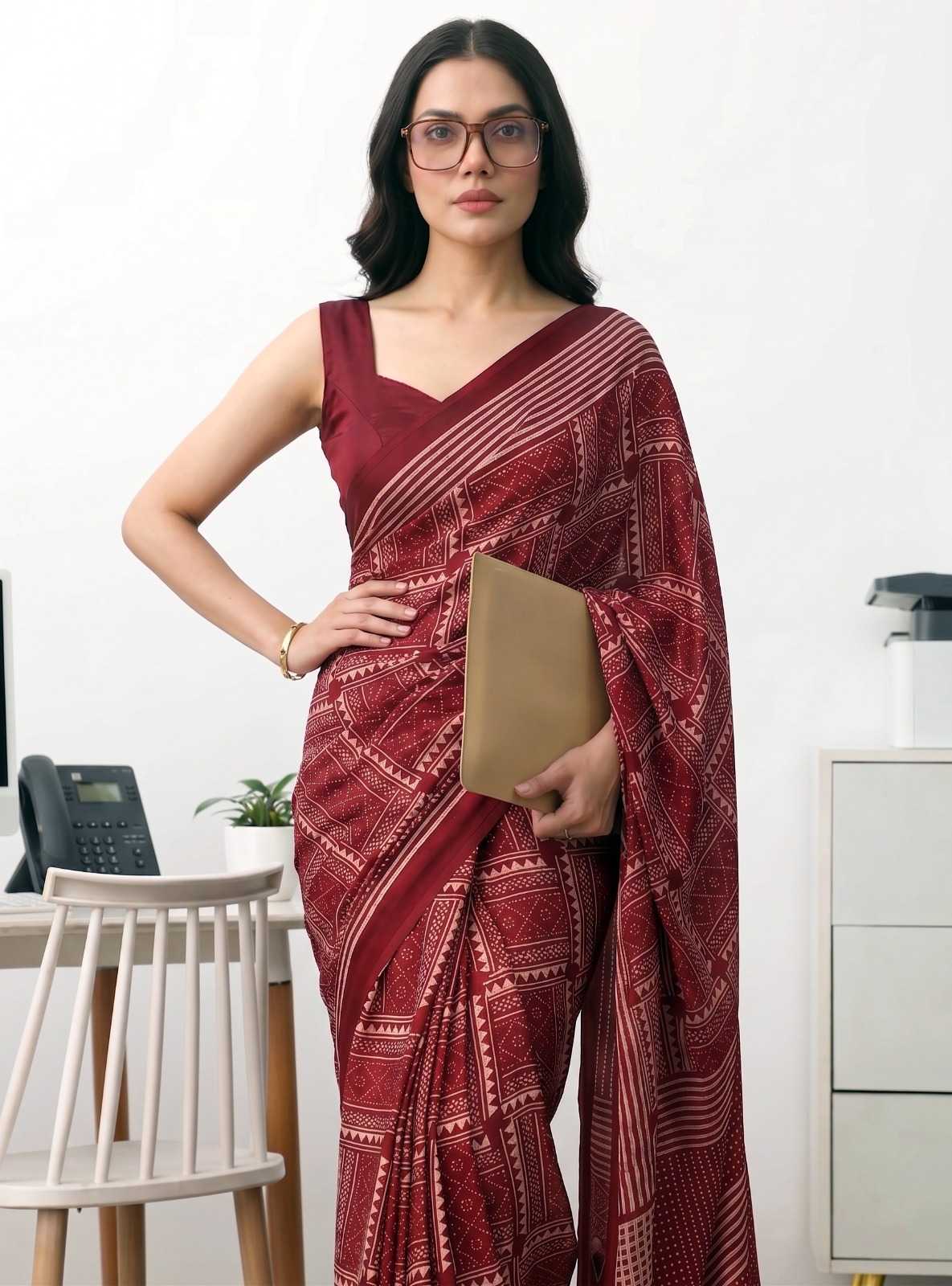 Satin Silk Designer Saree in Red