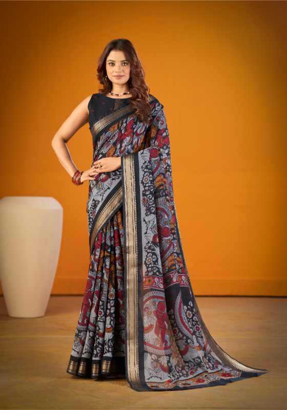 Viscose Printed Saree in Black