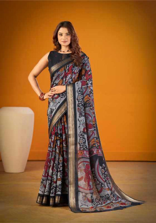 Viscose Printed Saree in Black