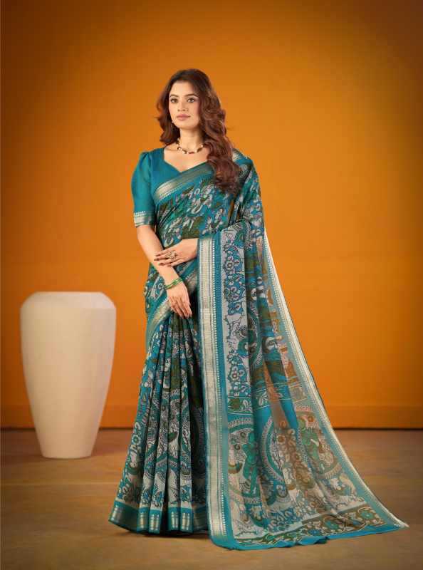Viscose Printed Saree in Black