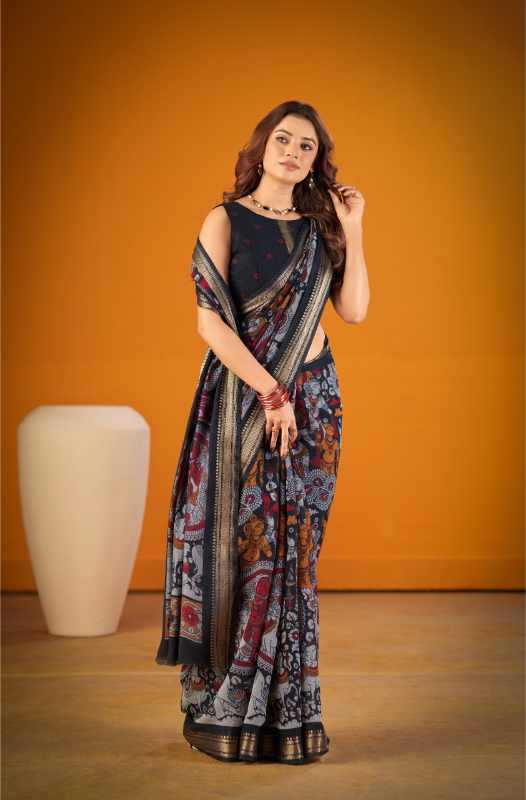 Viscose Printed Saree in Black