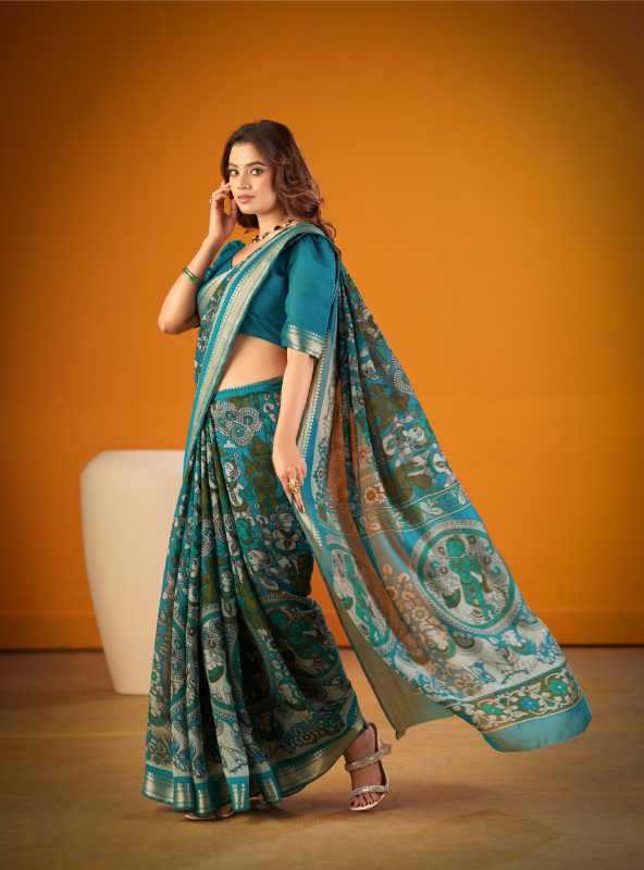 Viscose Printed Saree in Black