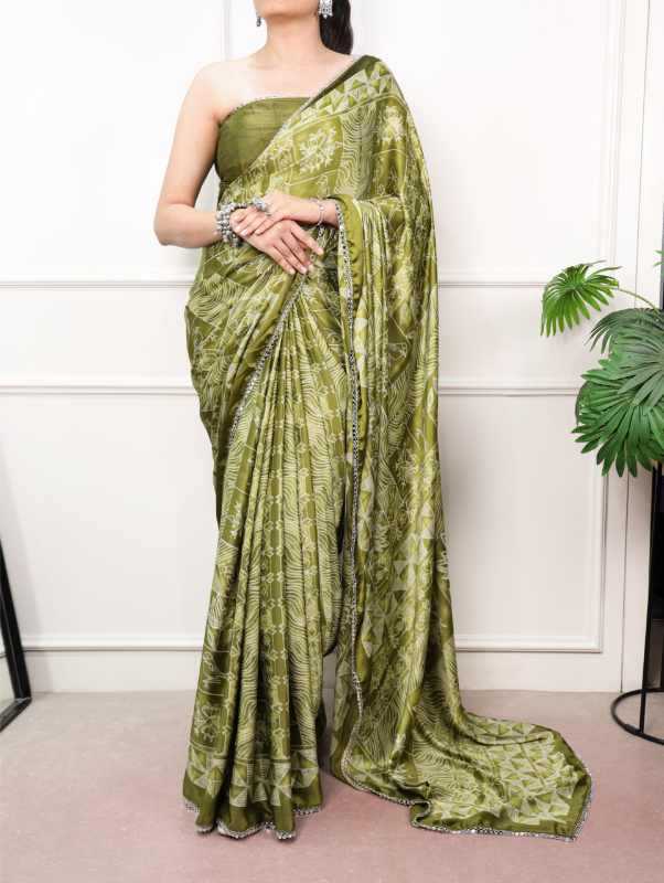 Satin Silk Mirror Work Saree