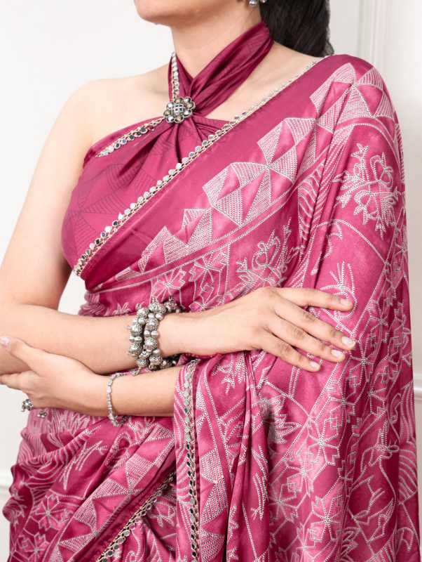Satin Silk Mirror Work Saree
