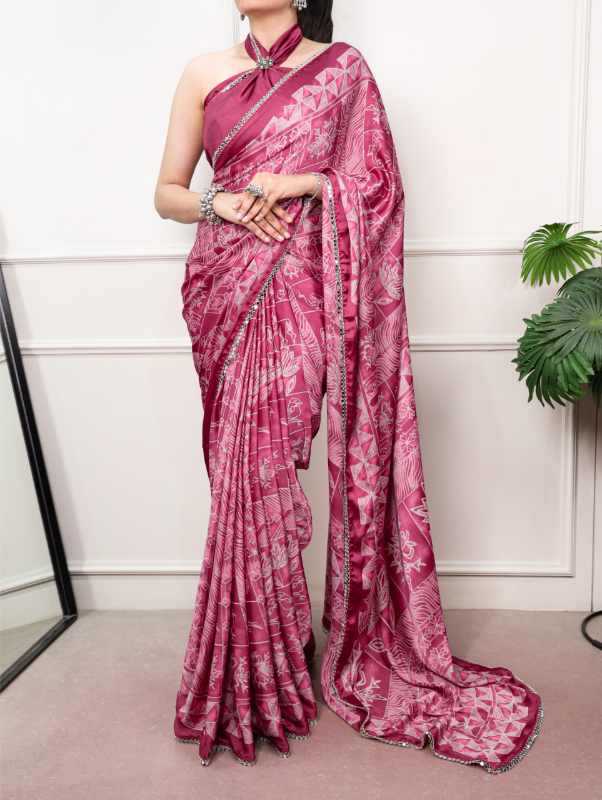 Satin Silk Mirror Work Saree